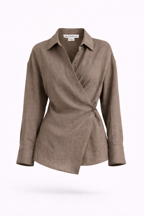 Koszula oversize Yovena z detalem guzików brown