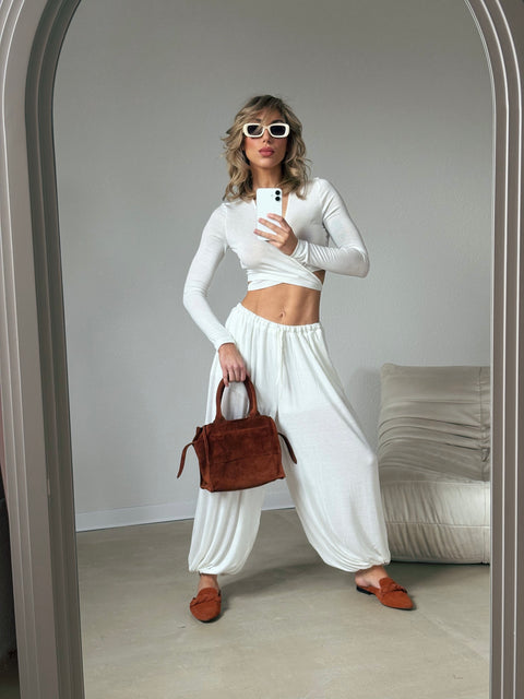 Zestaw Vena Tie Crop white