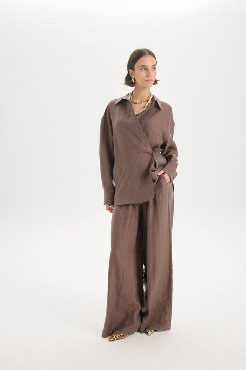 Koszula oversize Yovena z detalem guzików brown