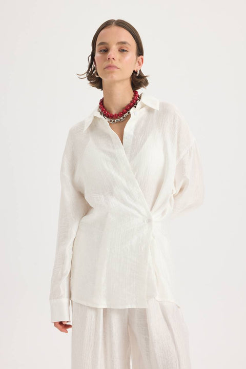 Koszula oversize Yovena z detalem guzików white