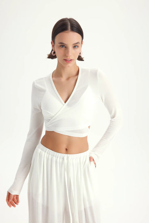 Zestaw Vena Tie Crop white