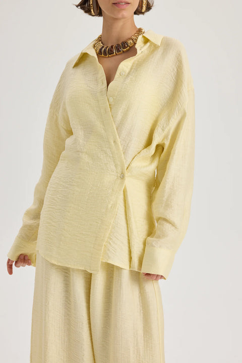 Koszula oversize Yovena z detalem guzików yellow