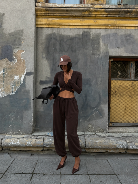 Zestaw Vena Tie Crop brown