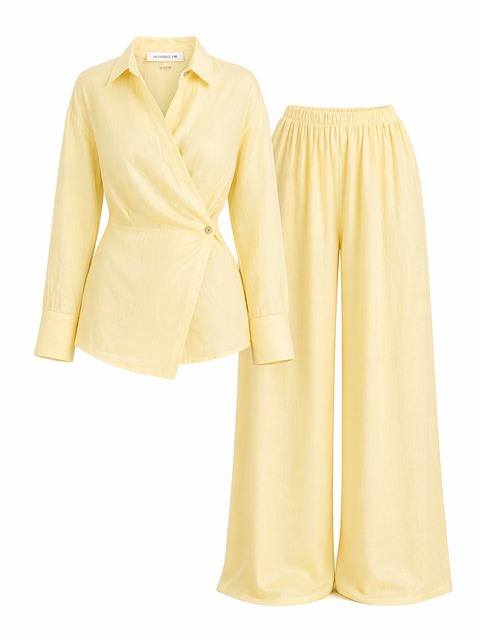 Koszula oversize Yovena z detalem guzików yellow