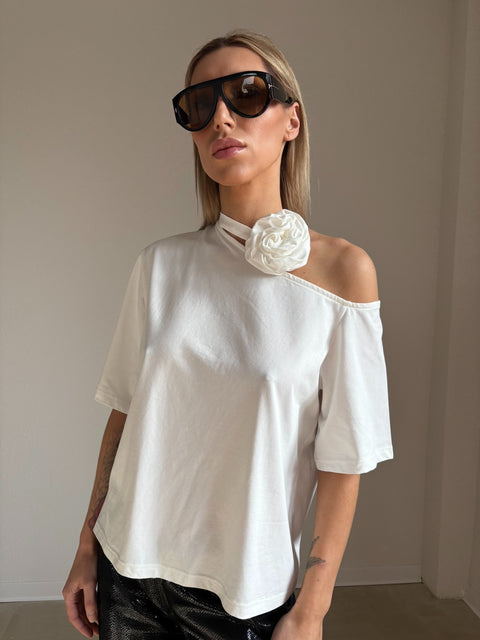 T-shirt ROSE Off Shoulder White