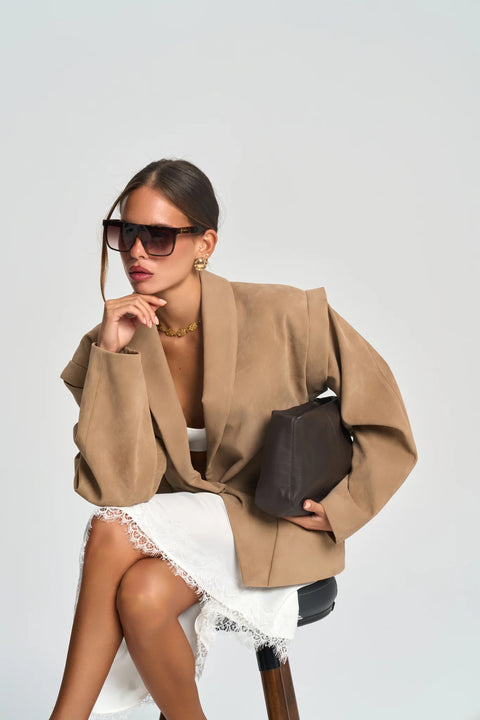 Bronte Shoulder Detailed Blazer beż
