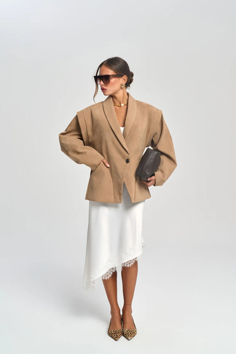 Bronte Shoulder Detailed Blazer beż