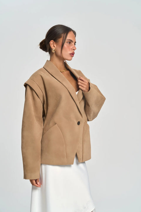 Bronte Shoulder Detailed Blazer beż