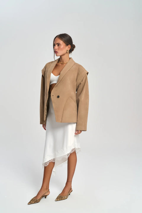 Bronte Shoulder Detailed Blazer beż