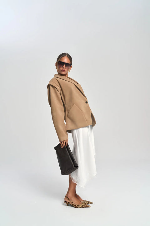 Bronte Shoulder Detailed Blazer beż