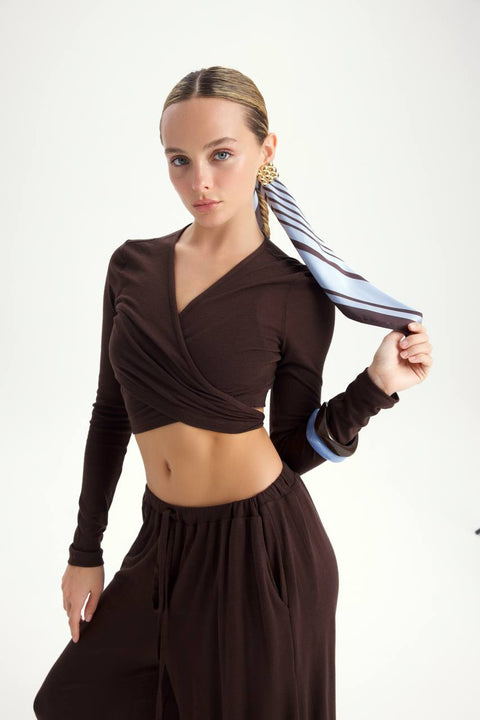 Zestaw Vena Tie Crop brown