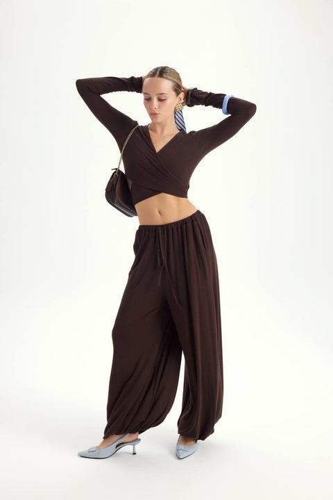 Zestaw Vena Tie Crop brown