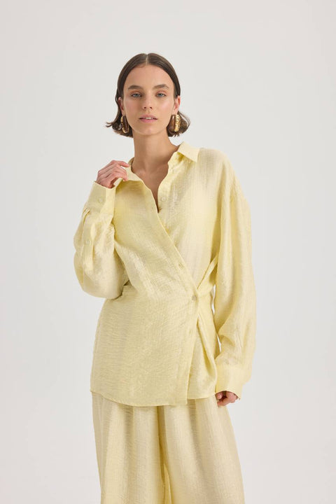 Koszula oversize Yovena z detalem guzików yellow