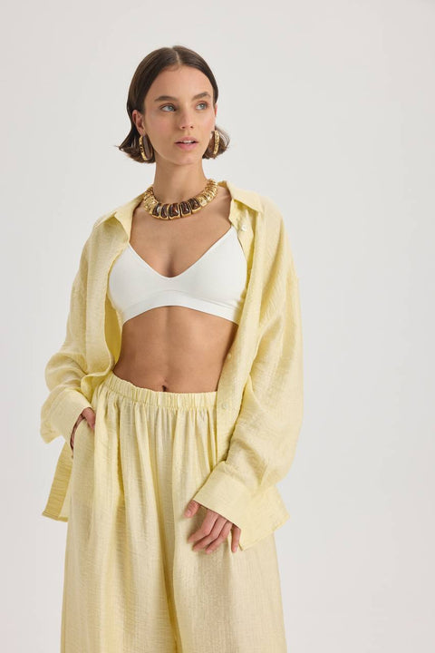 Koszula oversize Yovena z detalem guzików yellow