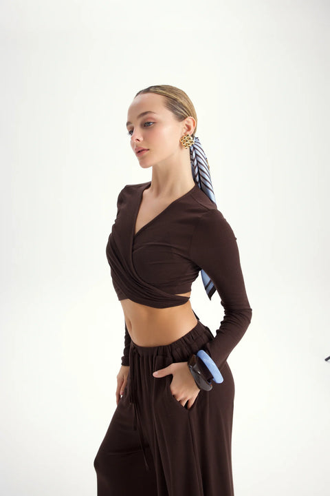 Zestaw Vena Tie Crop brown