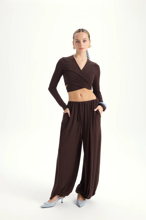 Zestaw Vena Tie Crop brown