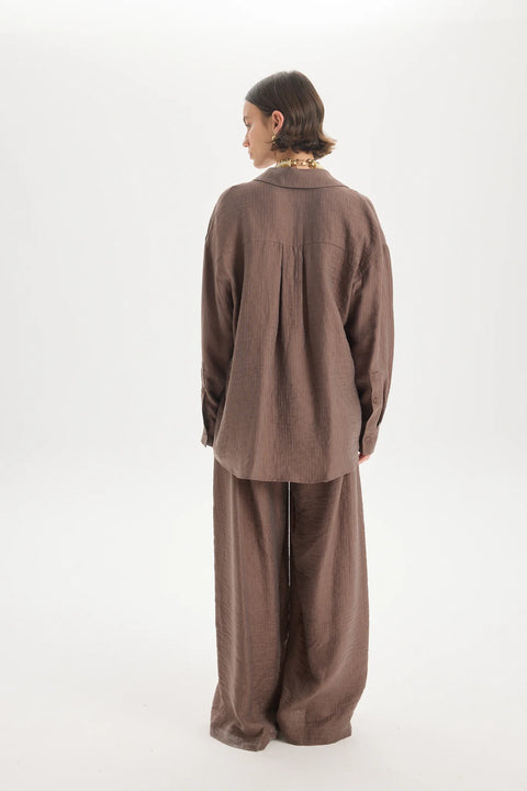 Koszula oversize Yovena z detalem guzików brown