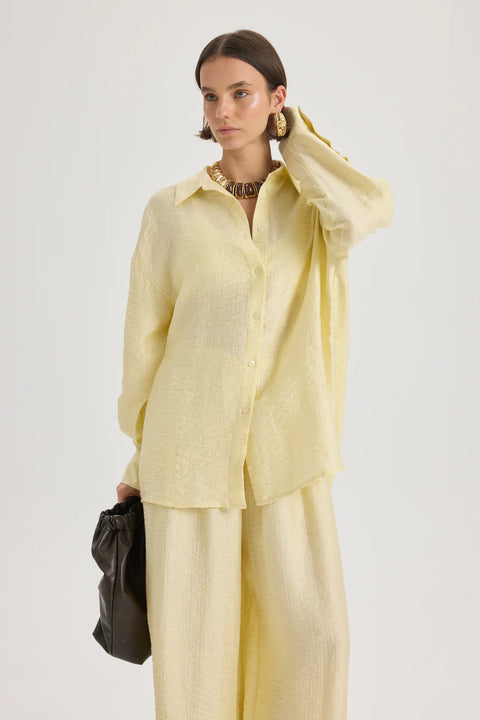 Koszula oversize Yovena z detalem guzików yellow